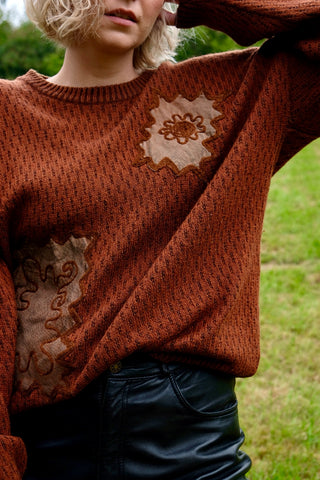 Vintage 80s/90s Pullover mit Besatz Rotbraun Rost - XXL