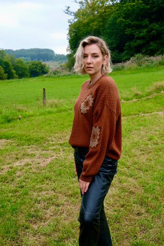 Vintage 80s/90s Pullover mit Besatz Rotbraun Rost - XXL