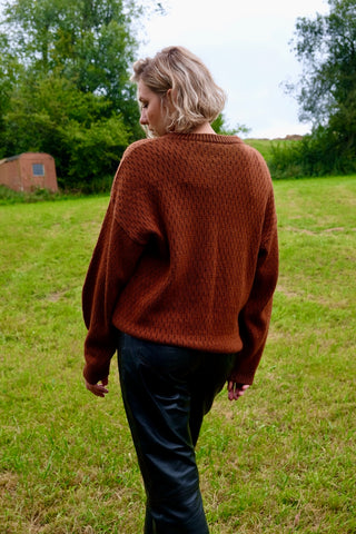 Vintage 80s/90s Pullover mit Besatz Rotbraun Rost - XXL