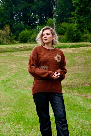 Vintage 80s/90s Pullover mit Besatz Rotbraun Rost - XXL