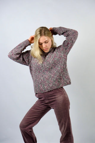 Vintage 90s Wolle Mix Pullover Rosa Grau meliert - S