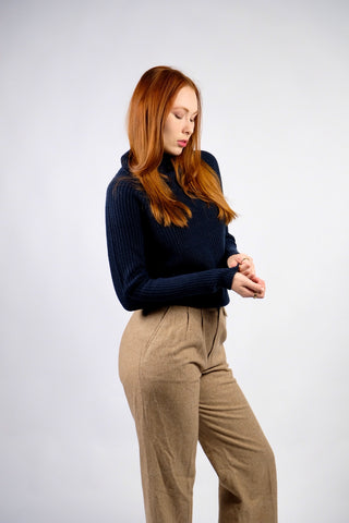 Preloved (Secondhand) Grobstrickpullover von Best Connections by Heine, vermutlich Mischung aus Kunstfaser und Wolle, mit Stehkragen und schönen Knöpfen an beiden Seiten – Größe M