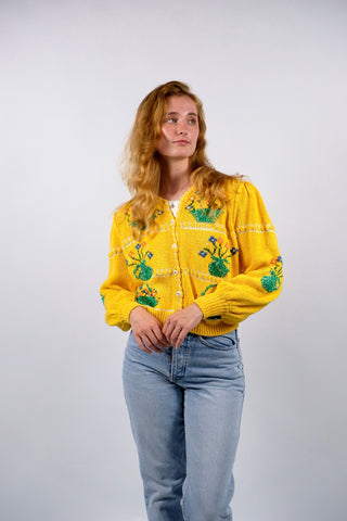 Vintage 80s/90s Handmade Stickerei Crop Cardigan - S