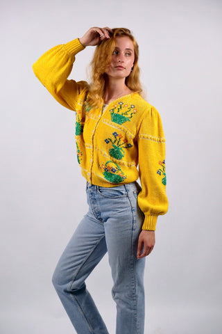 Vintage 80s/90s Handmade Stickerei Crop Cardigan - S