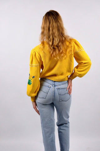 Vintage 80s/90s Handmade Stickerei Crop Cardigan - S