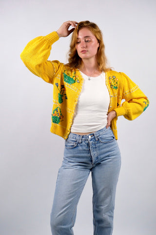 Vintage 80s/90s Handmade Stickerei Crop Cardigan - S