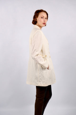 cremefarbener 90s Blazer aus Leinen und Viskose in tollem Schnitt mit seitlichen Eingrifftaschen – ein minimalistisches und hochwertiges Highlight in Größe XL