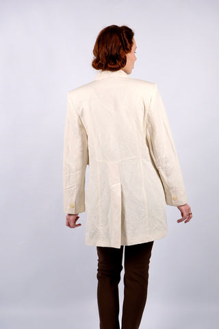cremefarbener 90s Blazer aus Leinen und Viskose in tollem Schnitt mit seitlichen Eingrifftaschen – ein minimalistisches und hochwertiges Highlight in Größe XL