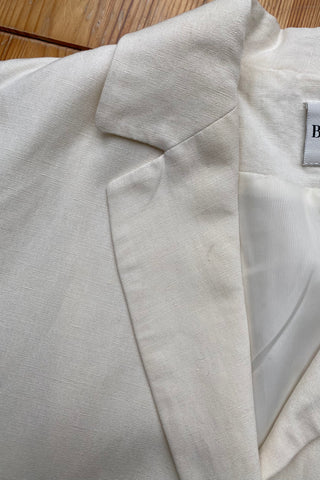 cremefarbener 90s Blazer aus Leinen und Viskose in tollem Schnitt mit seitlichen Eingrifftaschen – ein minimalistisches und hochwertiges Highlight in Größe XL