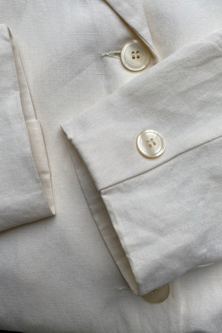 cremefarbener 90s Blazer aus Leinen und Viskose in tollem Schnitt mit seitlichen Eingrifftaschen – ein minimalistisches und hochwertiges Highlight in Größe XL