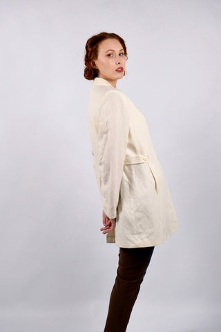 cremefarbener 90s Blazer aus Leinen und Viskose in tollem Schnitt mit seitlichen Eingrifftaschen – ein minimalistisches und hochwertiges Highlight in Größe XL
