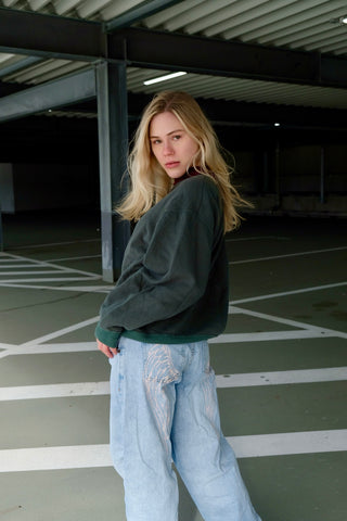 Vintage 80s/90s Baumwolle & Viskose Sweater Waldgrün - M