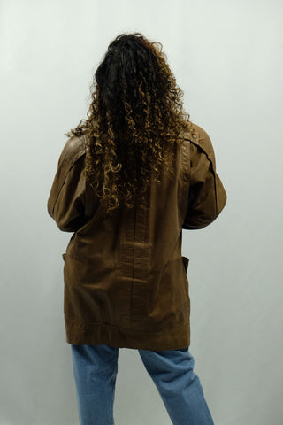 Hellbraune 80s Lederjacke mit Schulterpolstern und seitlichen Eingrifftaschen – ein absolutes Highlight in typischem 80s Schnitt und in hervorragendem Zustand