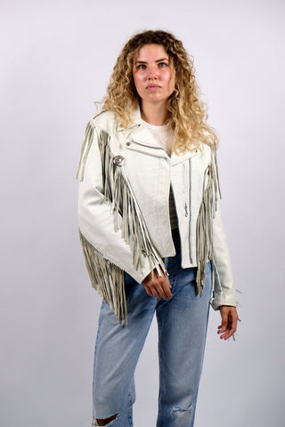 Vintage 80s Schott NYC Biker Western Fransen Lederjacke - S/M