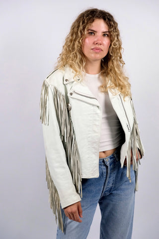 Vintage 80s Schott NYC Biker Western Fransen Lederjacke - S/M