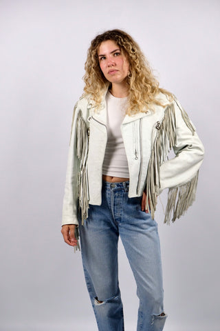 Vintage 80s Schott NYC Biker Western Fransen Lederjacke - S/M