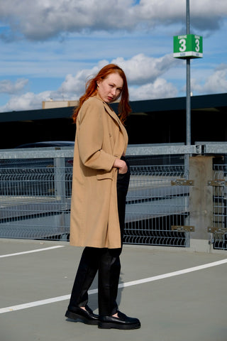 Vintage 90s Lammwolle & Angora Wollmantel Beige - L