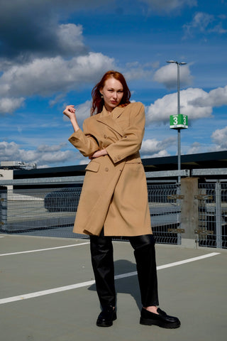 Vintage 90s Lammwolle & Angora Wollmantel Beige - L