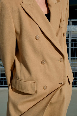 Vintage 90s Lammwolle & Angora Wollmantel Beige - L