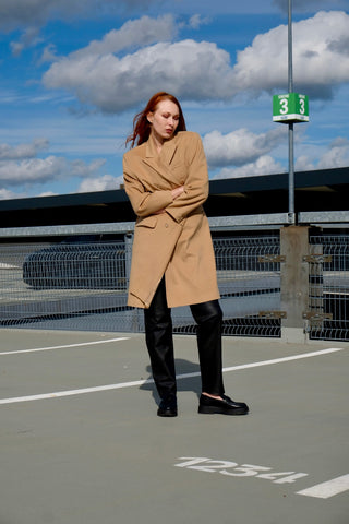Vintage 90s Lammwolle & Angora Wollmantel Beige - L