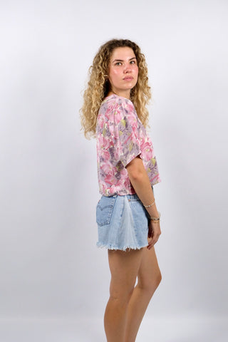 Vintage 80s/90s Blumen Print Crop Shirt-Bluse - XS