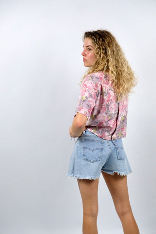 Vintage 80s/90s Blumen Print Crop Shirt-Bluse - XS