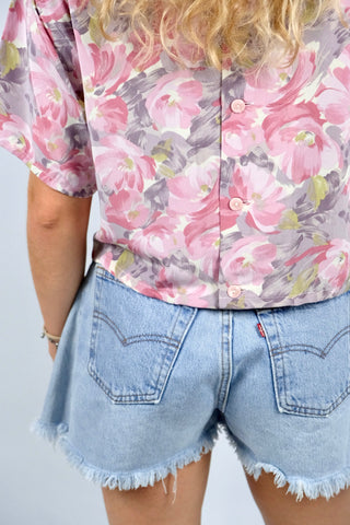 Vintage 80s/90s Blumen Print Crop Shirt-Bluse - XS