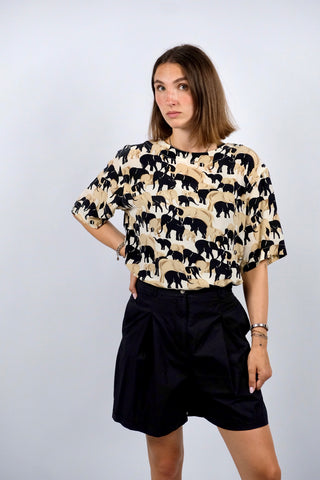 Vintage 80s/90s Elefanten Print Seidenshirt - L