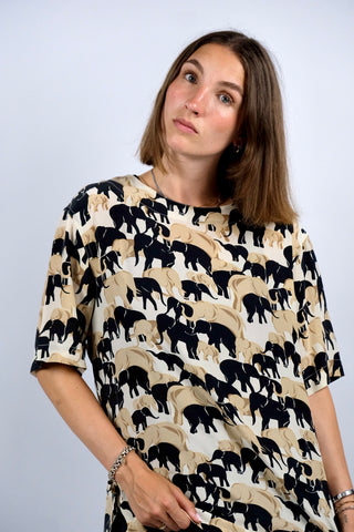 Vintage 80s/90s Elefanten Print Seidenshirt - L