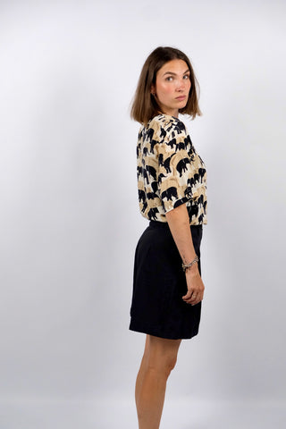 Vintage 80s/90s Elefanten Print Seidenshirt - L