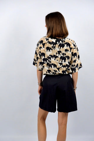 Vintage 80s/90s Elefanten Print Seidenshirt - L