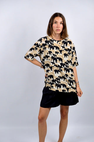Vintage 80s/90s Elefanten Print Seidenshirt - L