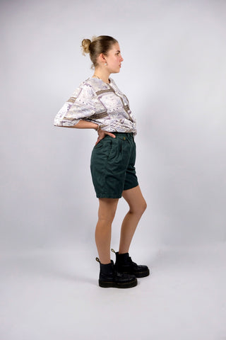 Vintage 90s High Waist Baumwollshorts Flaschengrün - S