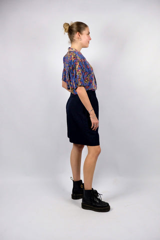 Vintage 90s High Waist Viskose Mix Shorts Marineblau - M