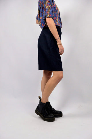 Vintage 90s High Waist Viskose Mix Shorts Marineblau - M
