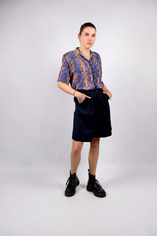 Vintage 90s High Waist Viskose Mix Shorts Marineblau - M