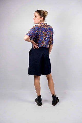Vintage 90s High Waist Viskose Mix Shorts Marineblau - M