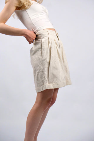 Vintage 80s/90s High Waist Bundfalten Bermuda Shorts Creme - XS