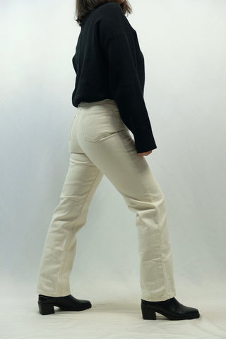 Vintage 90s Mid Waist Straight Leg Jeans Creme Beige - M