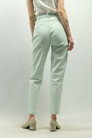 80s Jeans in tollem Pastell-Mint mit hoher Taille, seitlichem Reißverschluss und klassischem Karottenschnitt