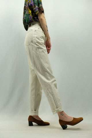 80s/90s Jeans in Creme/Hellbeige mit hoher Taille und klassischem Momfit