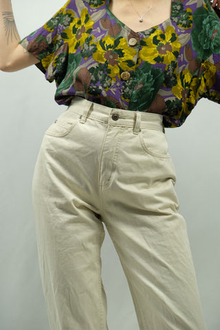 80s/90s Jeans in Creme/Hellbeige mit hoher Taille und klassischem Momfit