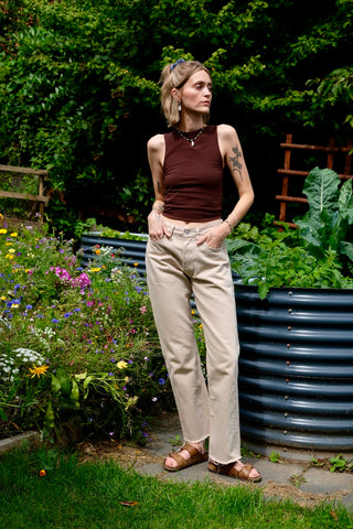 Vintage 1997 Levi's 501 Fransen Jeans Beige - XS