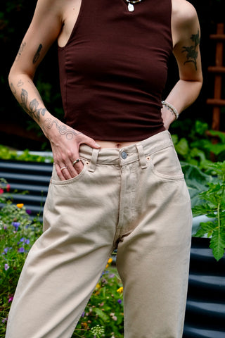 Vintage 1997 Levi's 501 Fransen Jeans Beige - XS