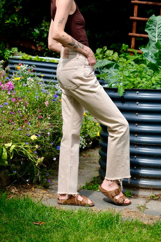 Vintage 1997 Levi's 501 Fransen Jeans Beige - XS