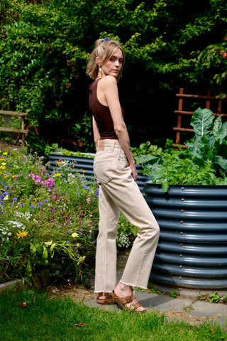 Vintage 1997 Levi's 501 Fransen Jeans Beige - XS