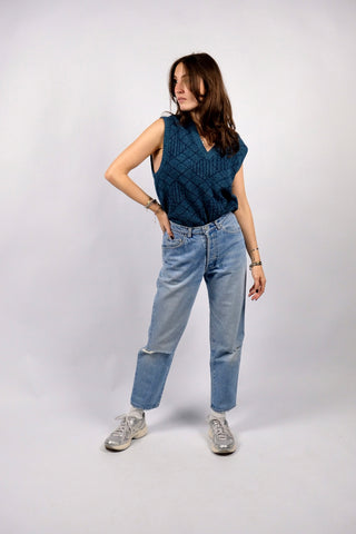 90s Chipie Mid Waist Ripped Jeans in hellblauer Waschung mit geradem Bein – ideal für eine S – made in France