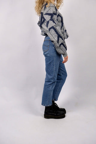 Vintage 90s Lee High Waist Slim Fit Stretch Jeans Mittelblau - XS