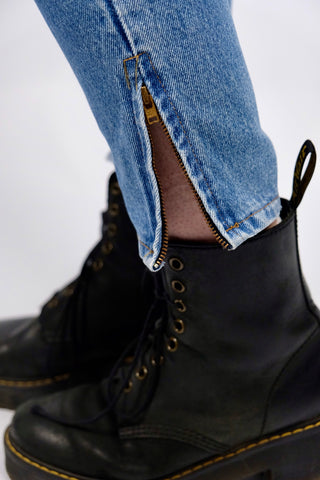 Vintage 90s Rifle Mid Waist Slim Fit Jeans Mittelblau - S