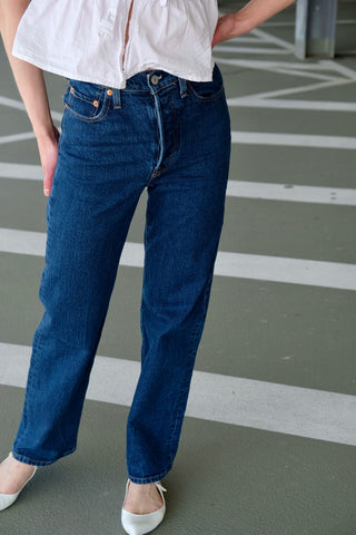 Preloved Levi's Ribcage Straight Jeans Dunkelblau - XXS (W25 L29)